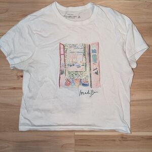 Abercrombie & Fitch White Crop Top with Artistic Print